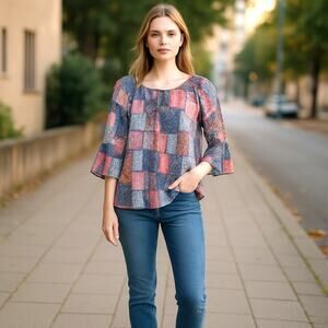 Liz Claiborne Floral Lightweight Patchwork Off Shoulder Blouse Women Size M